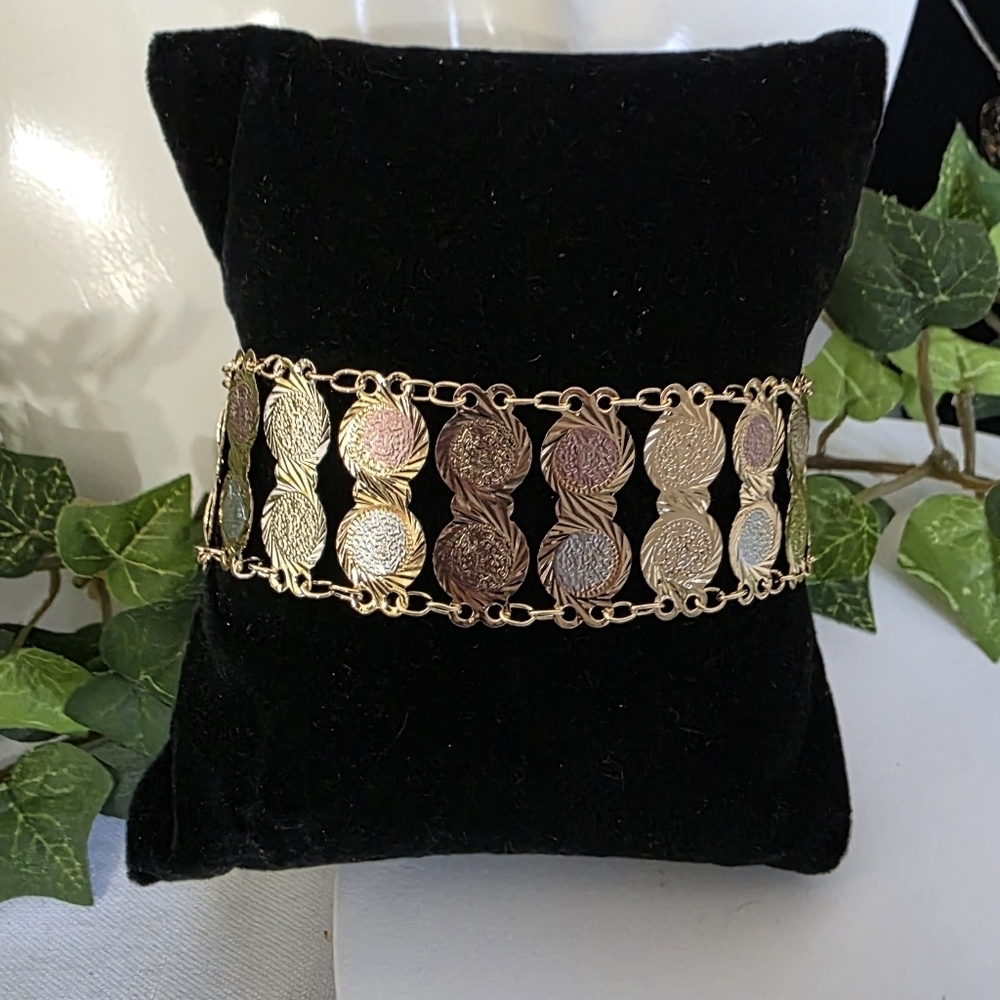 Gold Filled Tricolor Coin Disc Braclet Ankle Reversible
